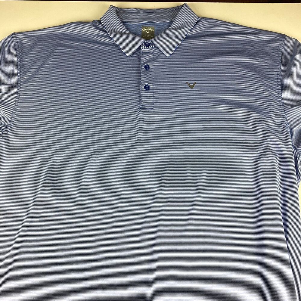 Callaway Opti-Dri Polo Shirt Mens 4XL Blue White Striped Golf Big Tall